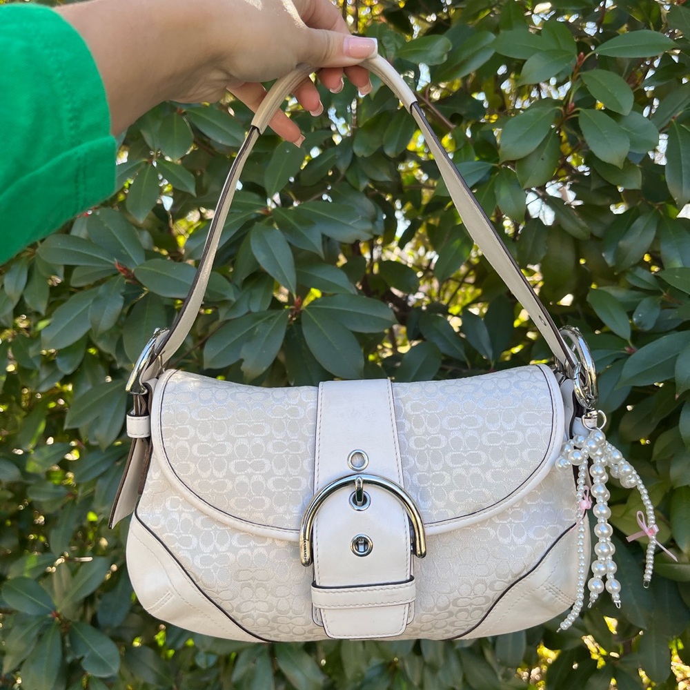 Coach White Shoulder Bag with Silver Accents